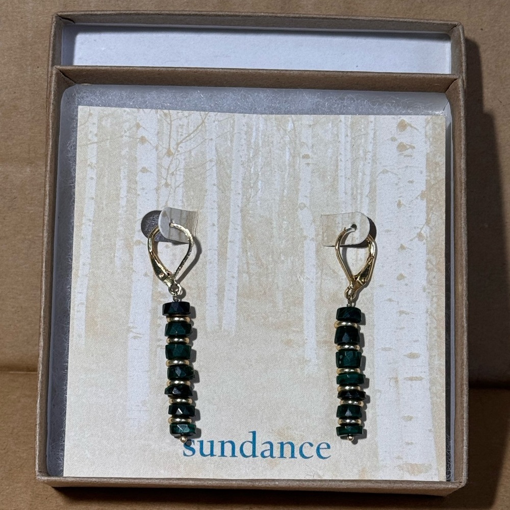 Sundance Green Beaded Drop Earrings - Gold Hoops - Picture 6 of 6